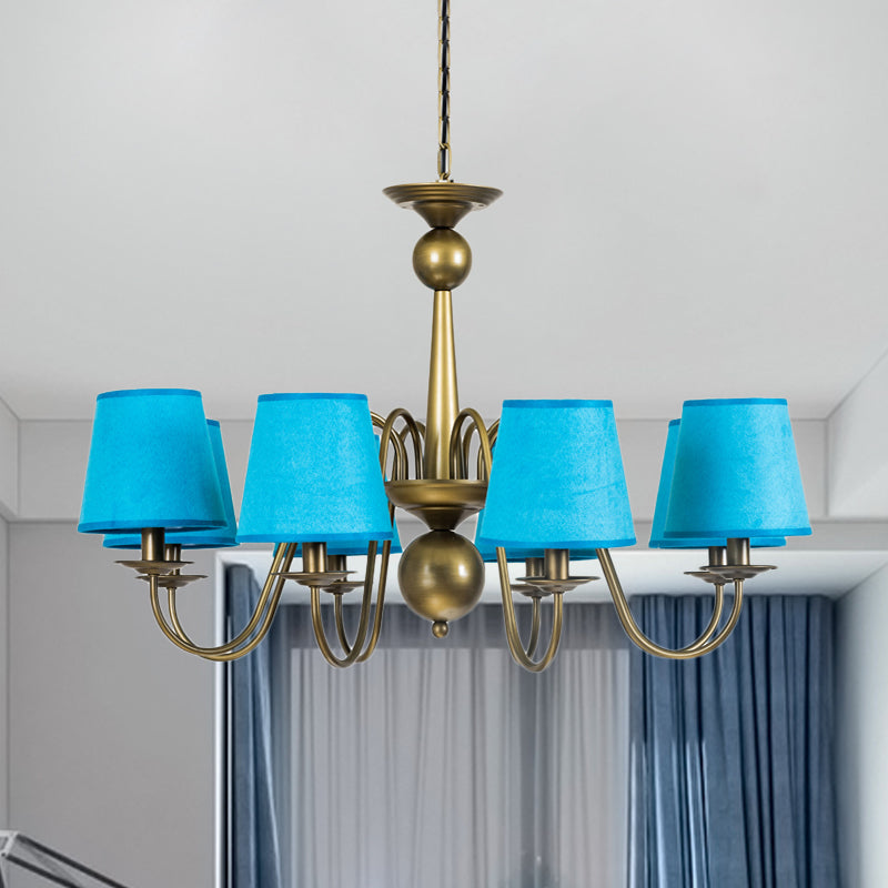 8-Bulb Tapered Chandelier Light Fixture Country Coffee Yellow Dark Green Fabric Down Lighting - Rebooters