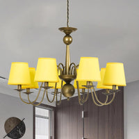 8-Bulb Tapered Chandelier Light Fixture Country Coffee Yellow Dark Green Fabric Down Lighting - Rebooters