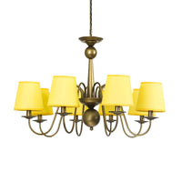 8-Bulb Tapered Chandelier Light Fixture Country Coffee Yellow Dark Green Fabric Down Lighting - Rebooters