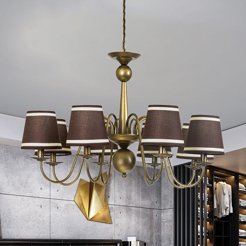 8-Bulb Tapered Chandelier Light Fixture Country Coffee Yellow Dark Green Fabric Down Lighting - Rebooters