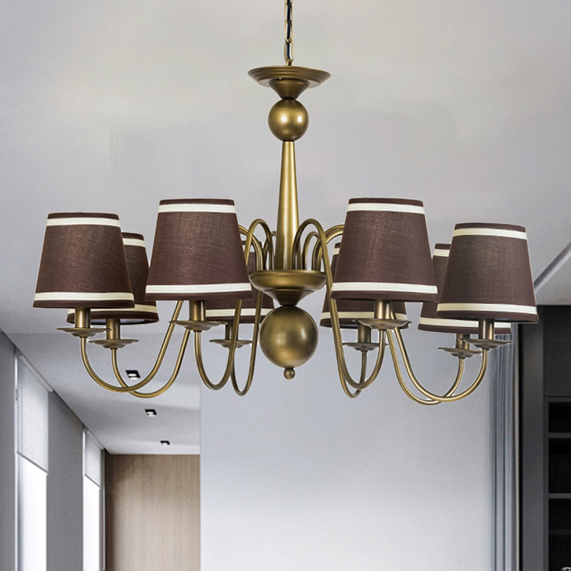 8-Bulb Tapered Chandelier Light Fixture Country Coffee Yellow Dark Green Fabric Down Lighting - Rebooters
