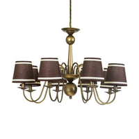 8-Bulb Tapered Chandelier Light Fixture Country Coffee Yellow Dark Green Fabric Down Lighting - Rebooters