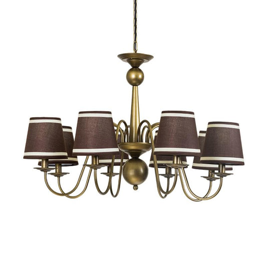 8-Bulb Tapered Chandelier Light Fixture Country Coffee Yellow Dark Green Fabric Down Lighting - Rebooters