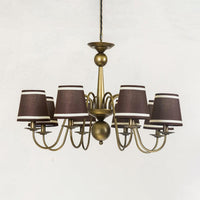 8-Bulb Tapered Chandelier Light Fixture Country Coffee Yellow Dark Green Fabric Down Lighting - Rebooters