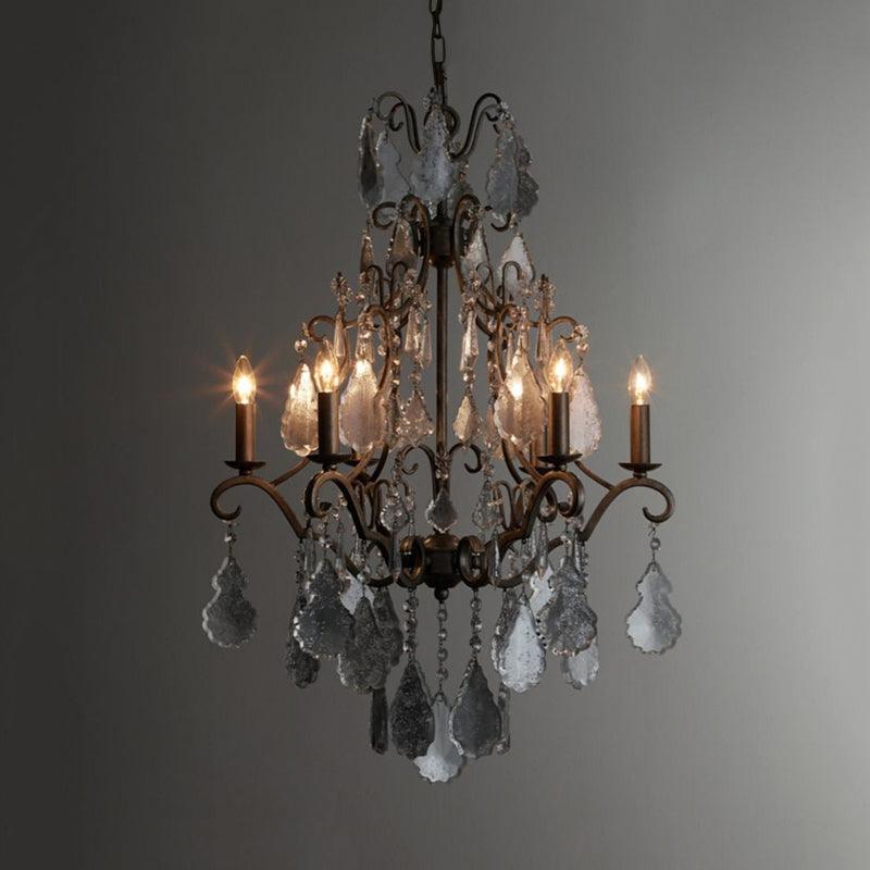 6 Lights Swirl Arm Candlestick Chandelier Rural Rust Pendant - Rebooters