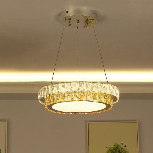 2-Tier Round LED Hanging Lamp Modern Gold Crystal Chandelier - Rebooters
