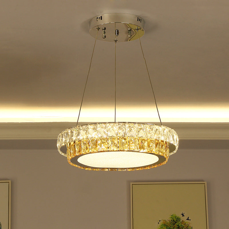 2-Tier Round LED Hanging Lamp Modern Gold Crystal Chandelier - Rebooters