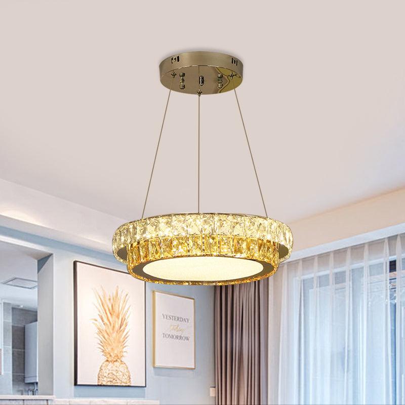 2-Tier Round LED Hanging Lamp Modern Gold Crystal Chandelier - Rebooters