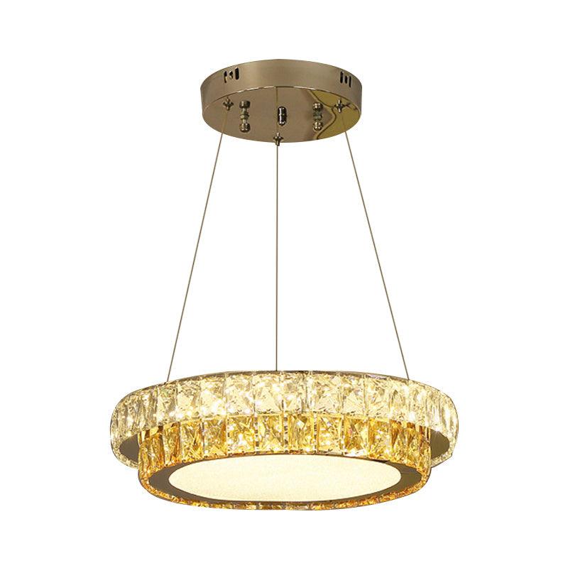 2-Tier Round LED Hanging Lamp Modern Gold Crystal Chandelier - Rebooters