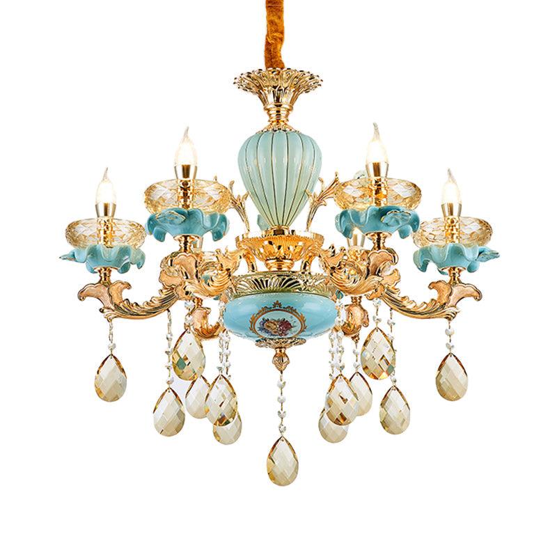 3/6 Bulbs Candelabrum Chandelier Moroccan Gold-Blue Lamp - Rebooters
