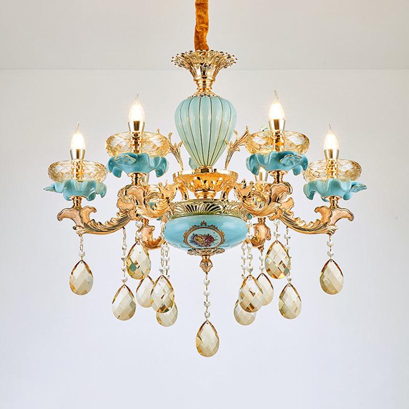3/6 Bulbs Candelabrum Chandelier Moroccan Gold-Blue Lamp - Rebooters