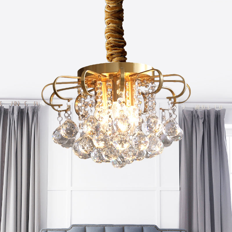 3/5-Bulb Pendant Chandelier Traditional Floral Crystal Ball Drop Light in Gold 14/18 Wide - Rebooters