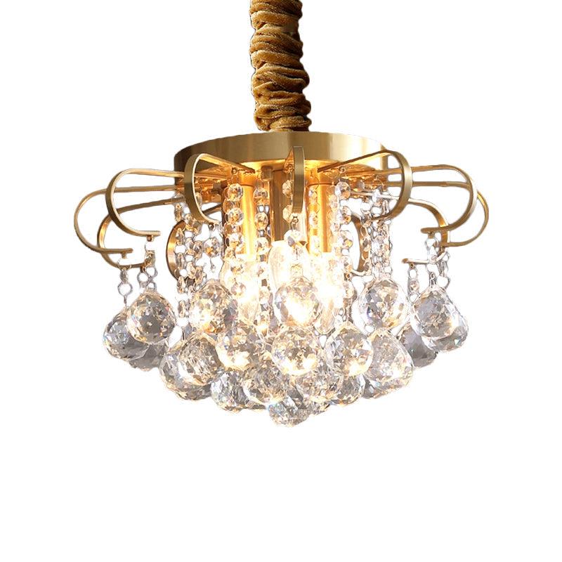 3/5-Bulb Pendant Chandelier Traditional Floral Crystal Ball Drop Light in Gold 14/18 Wide - Rebooters