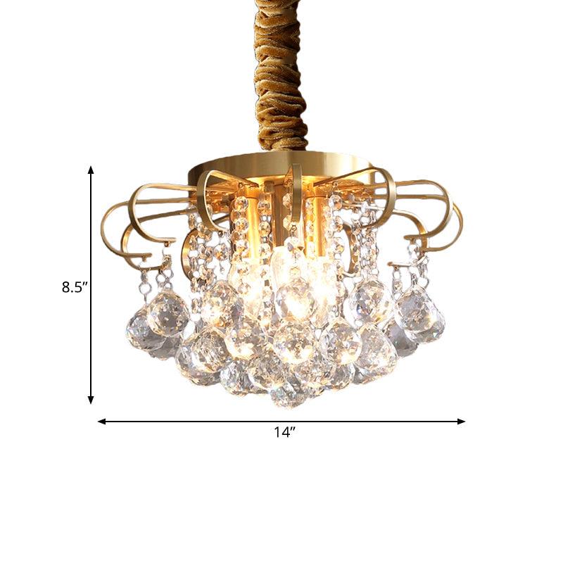 3/5-Bulb Pendant Chandelier Traditional Floral Crystal Ball Drop Light in Gold 14/18 Wide - Rebooters