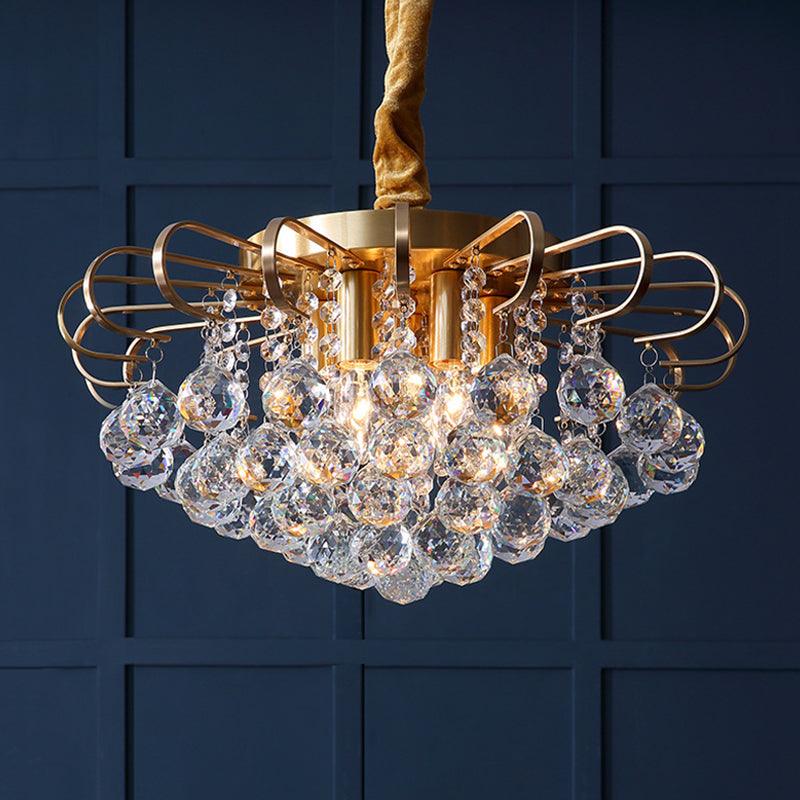 3/5-Bulb Pendant Chandelier Traditional Floral Crystal Ball Drop Light in Gold 14/18 Wide - Rebooters