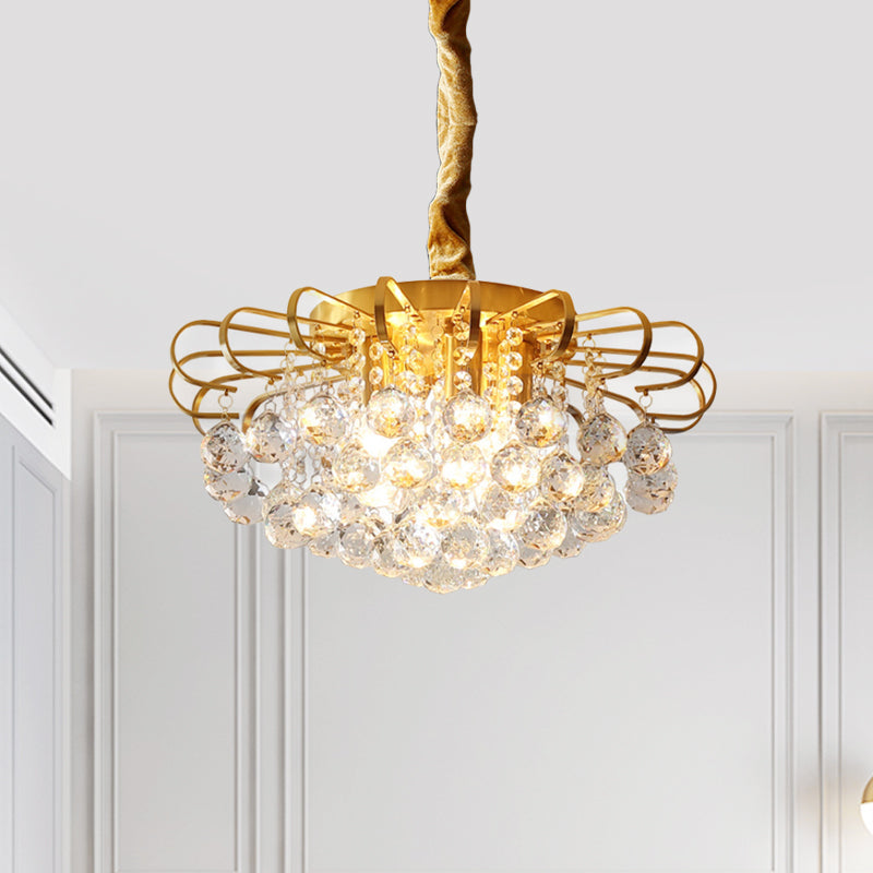 3/5-Bulb Pendant Chandelier Traditional Floral Crystal Ball Drop Light in Gold 14/18 Wide - Rebooters