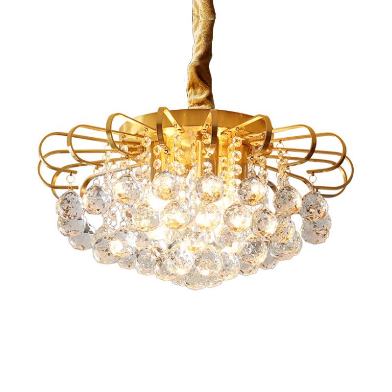 3/5-Bulb Pendant Chandelier Traditional Floral Crystal Ball Drop Light in Gold 14/18 Wide - Rebooters