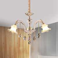 2-Layer Ruffle Clear Glass Chandelier Antiqued 3/6 Lights Dining Table Suspension Lamp in Gold - Rebooters