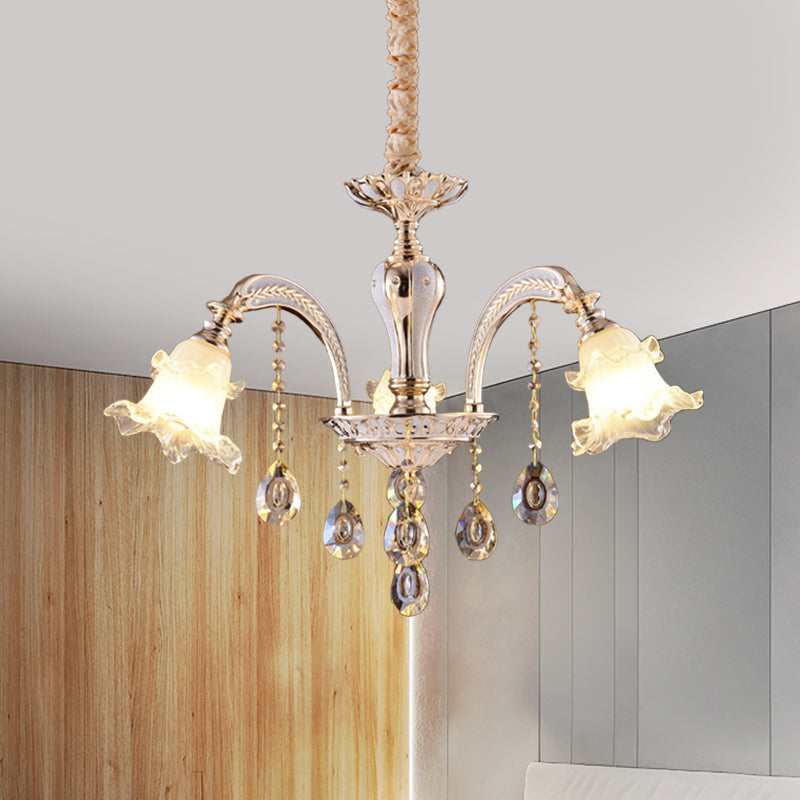 2-Layer Ruffle Clear Glass Chandelier Antiqued 3/6 Lights Dining Table Suspension Lamp in Gold - Rebooters