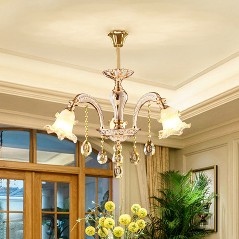 2-Layer Ruffle Clear Glass Chandelier Antiqued 3/6 Lights Dining Table Suspension Lamp in Gold - Rebooters