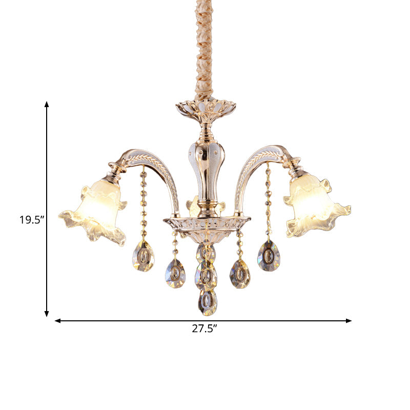 2-Layer Ruffle Clear Glass Chandelier Antiqued 3/6 Lights Dining Table Suspension Lamp in Gold - Rebooters