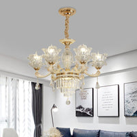 6 Heads Clear Glass Chandelier Modern Gold Blossom Light - Rebooters