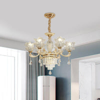 6 Heads Clear Glass Chandelier Modern Gold Blossom Light - Rebooters