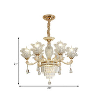 6 Heads Clear Glass Chandelier Modern Gold Blossom Light - Rebooters