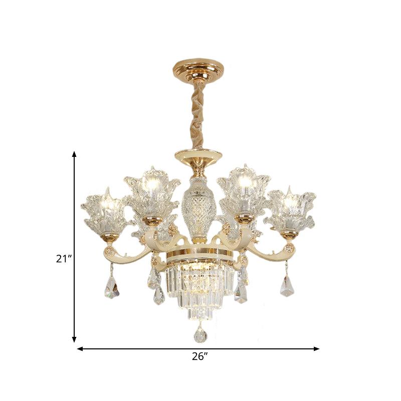 6 Heads Clear Glass Chandelier Modern Gold Blossom Light - Rebooters