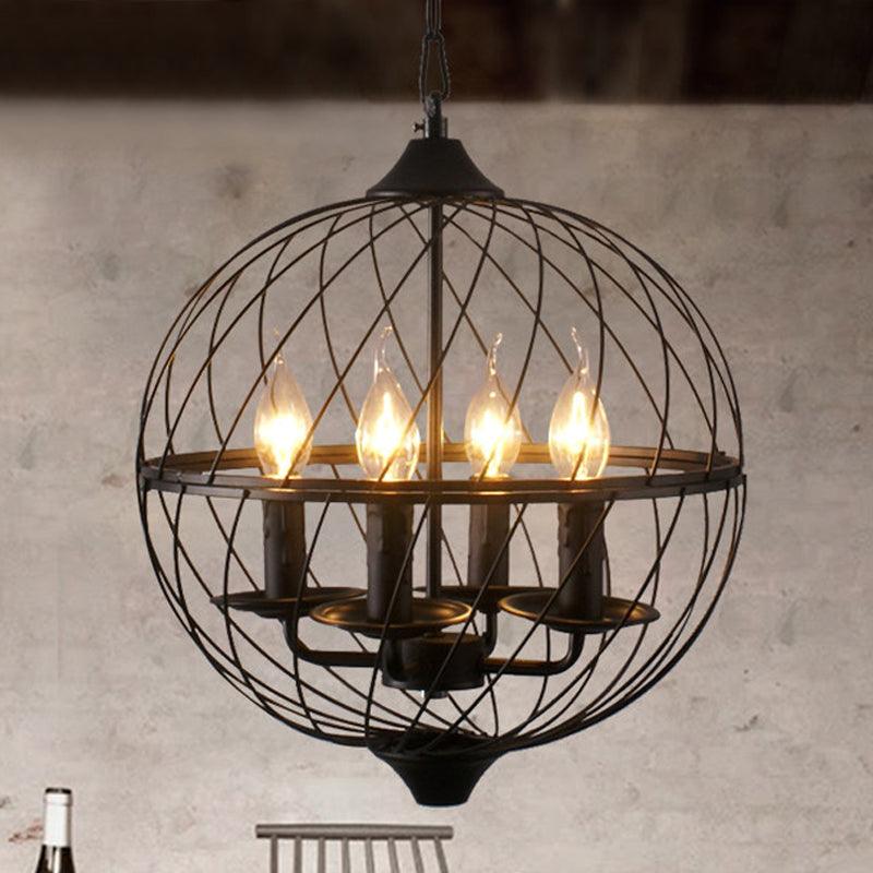 Iron Black Chandelier Lighting Global Mesh Shade 4 Bulbs - Rebooters