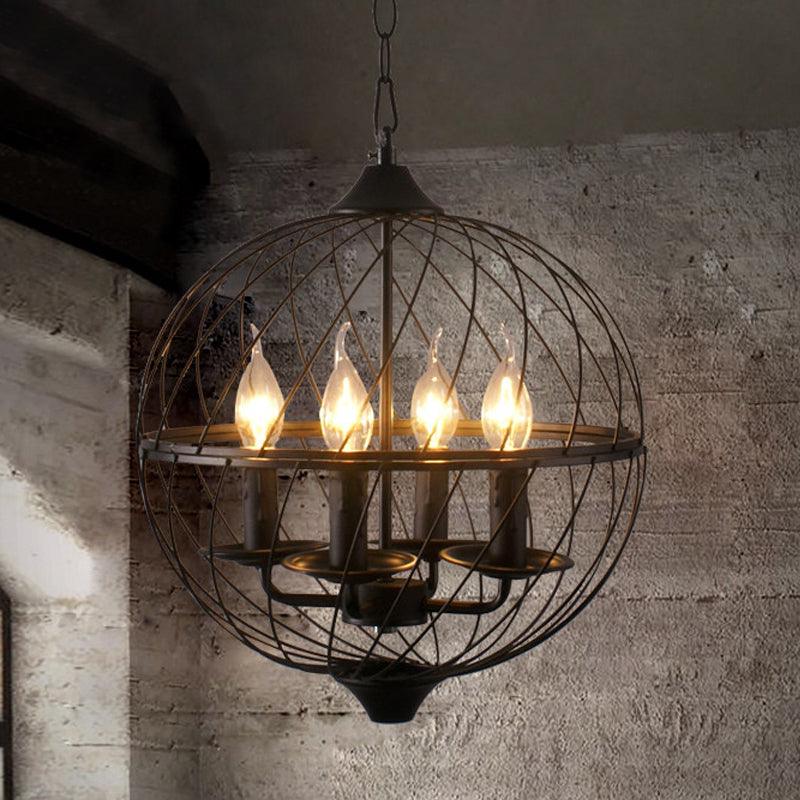 Iron Black Chandelier Lighting Global Mesh Shade 4 Bulbs - Rebooters