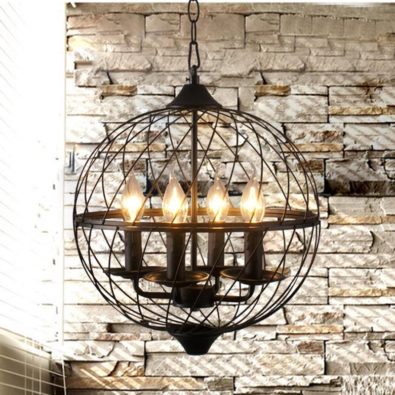 Iron Black Chandelier Lighting Global Mesh Shade 4 Bulbs - Rebooters