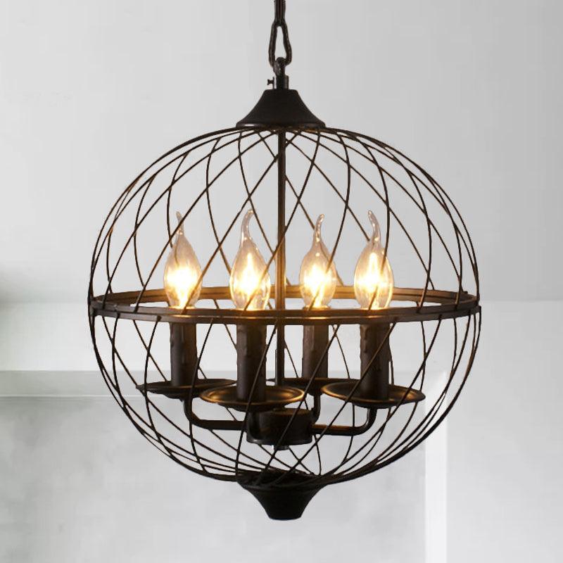 Iron Black Chandelier Lighting Global Mesh Shade 4 Bulbs - Rebooters