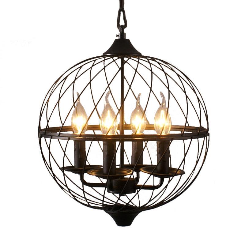 Iron Black Chandelier Lighting Global Mesh Shade 4 Bulbs - Rebooters