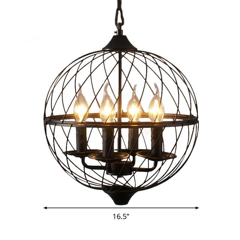 Iron Black Chandelier Lighting Global Mesh Shade 4 Bulbs - Rebooters
