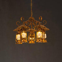Aged Brass Lantern Suspension Light Village Style Chandelier - Rebooters