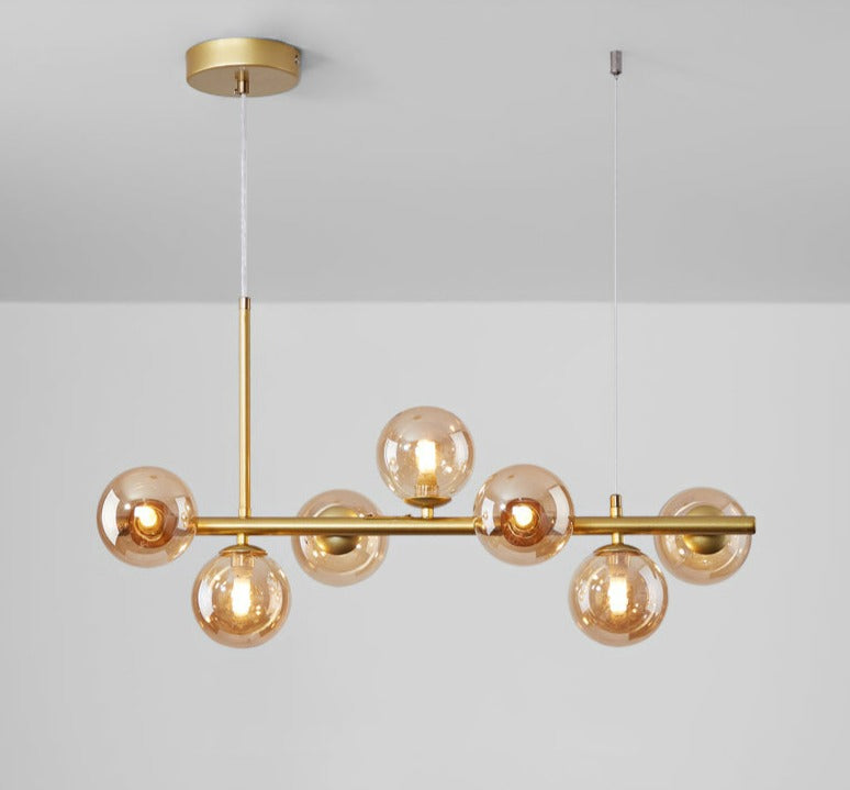 Modern Horizontal White Frosted Glass Ball Chandelier 7 Bulbs | Rebooters - Rebooters