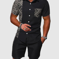 Ethnic Print Lapel Shirt and Shorts Summer Set for Men Rebooters mens 2 piece set