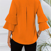 Ruffle Sleeve Blouse With Round Neckline For Women Rebooters Womens Shirts