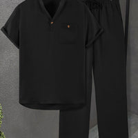 Solid Color Casual Buttoned V Neck Men Set for Effortless Style Rebooters mens 2 piece set