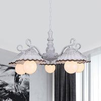 3/5 Bulbs Pendant Chandelier Countryside Scalloped Ceramics - Rebooters