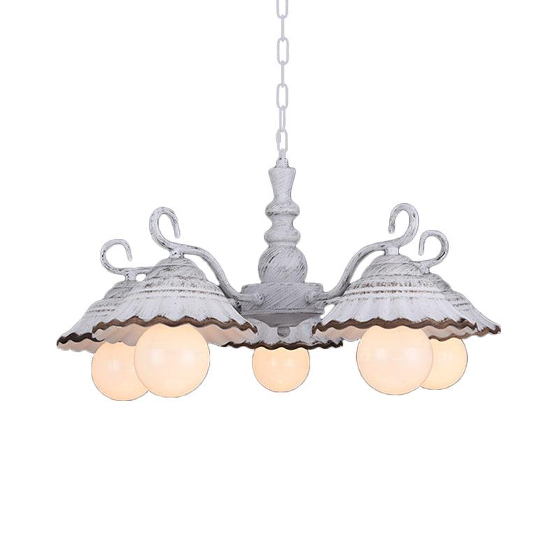 3/5 Bulbs Pendant Chandelier Countryside Scalloped Ceramics - Rebooters