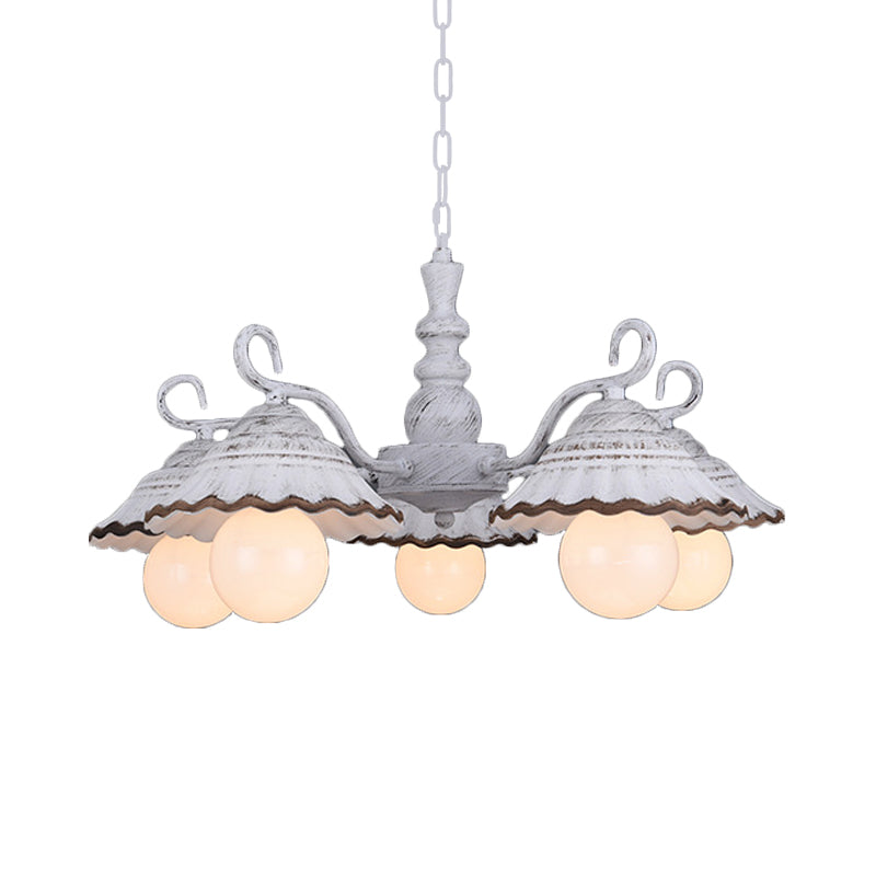 3/5 Bulbs Pendant Chandelier Countryside Scalloped Ceramics - Rebooters