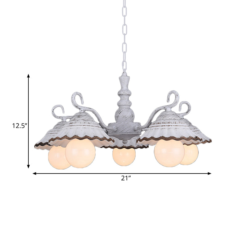 3/5 Bulbs Pendant Chandelier Countryside Scalloped Ceramics - Rebooters