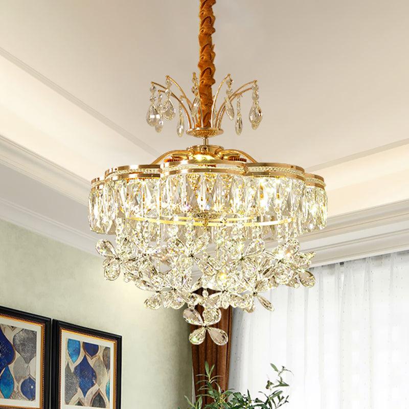 8 Lights Clear Crystal Ceiling Chandelier Modern Gold Flower Pendant Light Kit - Rebooters