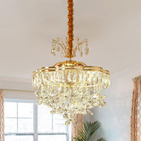 8 Lights Clear Crystal Ceiling Chandelier Modern Gold Flower Pendant Light Kit - Rebooters