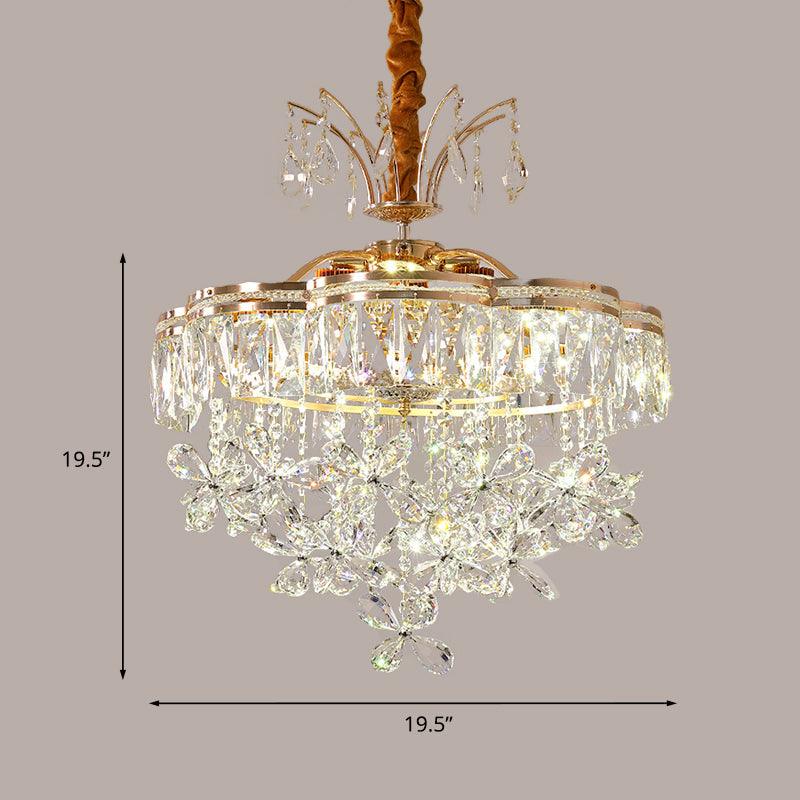 8 Lights Clear Crystal Ceiling Chandelier Modern Gold Flower Pendant Light Kit - Rebooters
