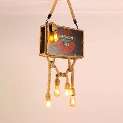 Four-Bulb Chandelier Wood Luggage Vintage Pendant Light - Rebooters