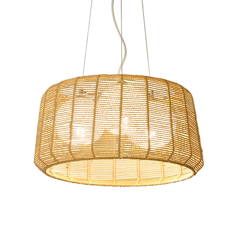 3-Light Guest Room Ceiling Chandelier Beige Bamboo Cage Light - Rebooters