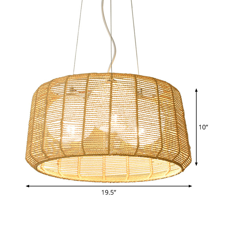 3-Light Guest Room Ceiling Chandelier Beige Bamboo Cage Light - Rebooters